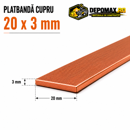 Platbanda cupru 20 x 3 mm – lungime 4 metri – EN Cu-ETP